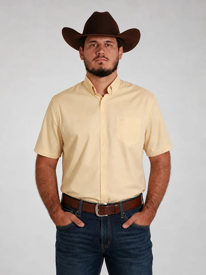 Camisa Lisa Classic Amarelo Manteiga - Manga Curta - Brk Agro
