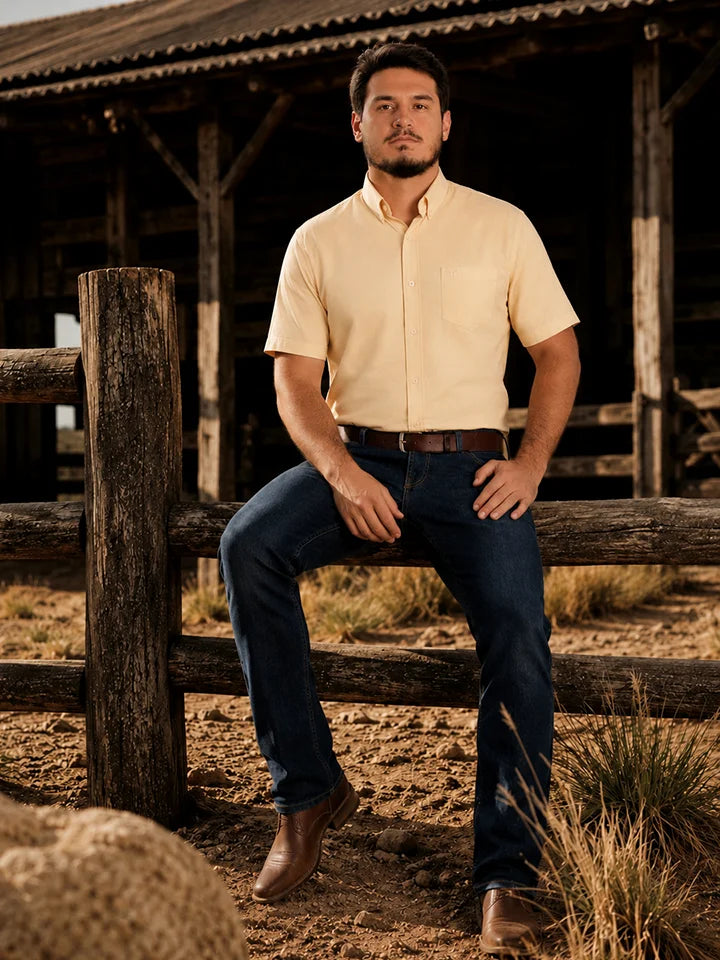 Camisa Lisa Classic Amarelo Manteiga - Manga Curta - Brk Agro