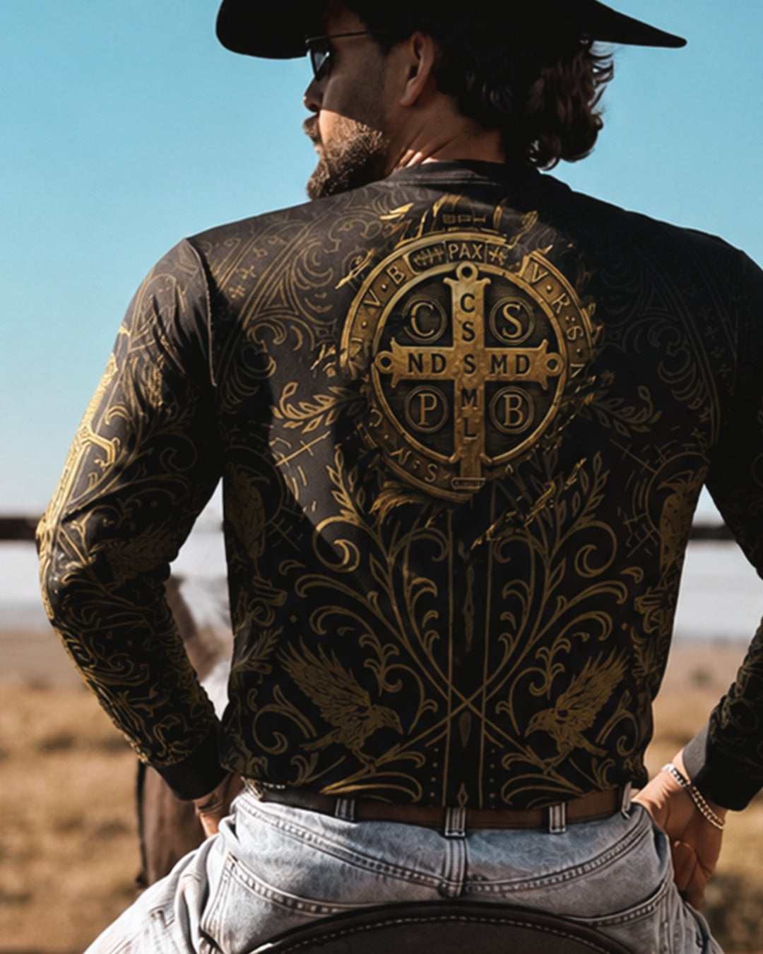 Camisa Agro Brk São Bento Medalhão Preto com Proteção UV50+