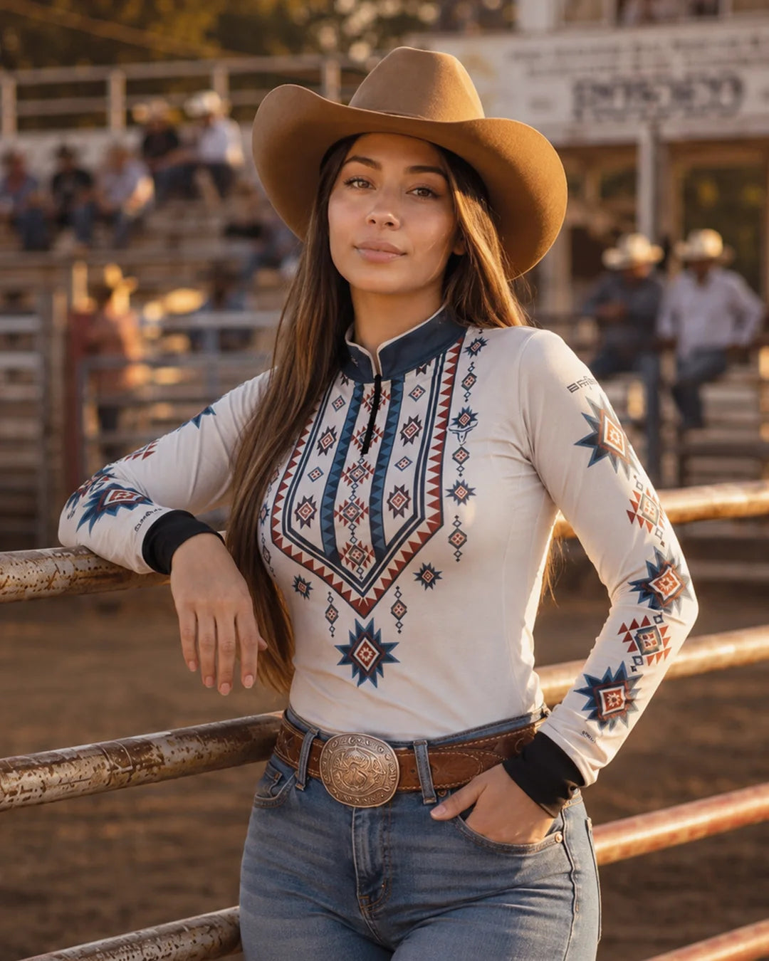 Camisa Feminina Longhorn Apache Branca com UV50 - Brk Agro