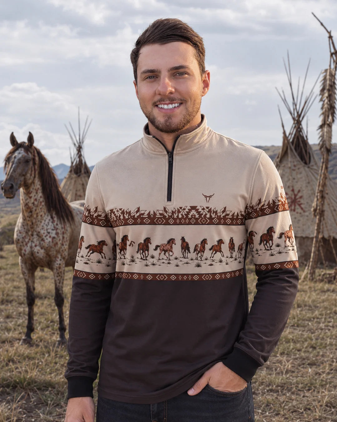 Camisa Apache Cavalos Marrom com UV50