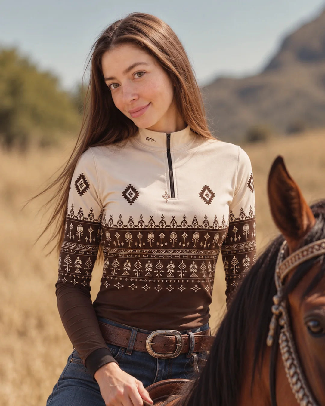 Camisa Feminina Apache Marrom Creme com UV50