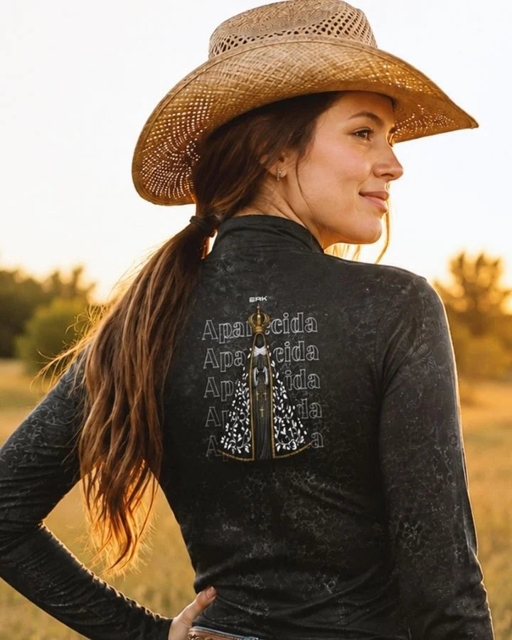 Camisa Feminina Nossa Senhora Aparecida Essence Preta com UV50 - Brk Agro