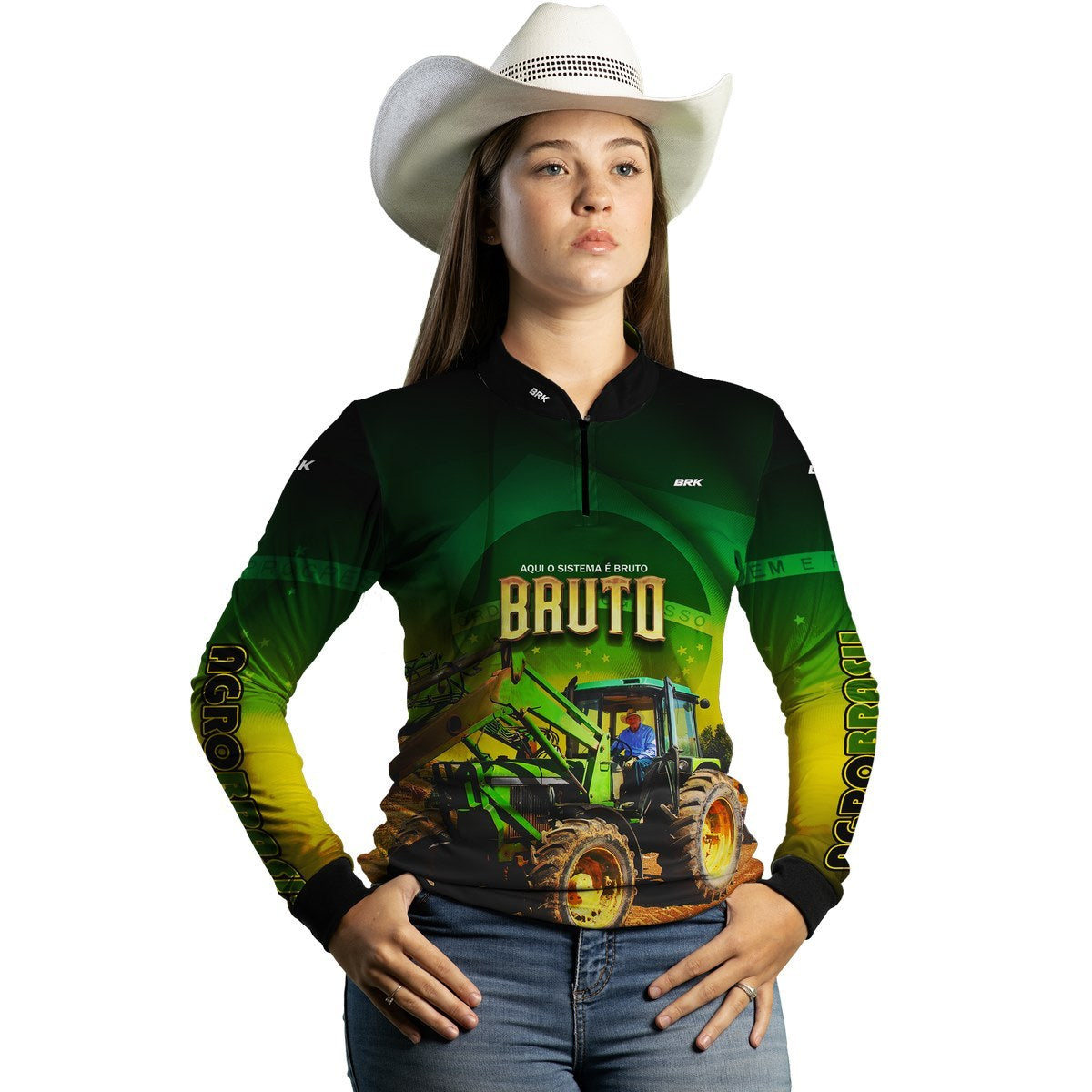 Camisa Agro Feminina Brk Trator Aqui o Sistema é Bruto com Proteção UV50+ - Brk Agro
