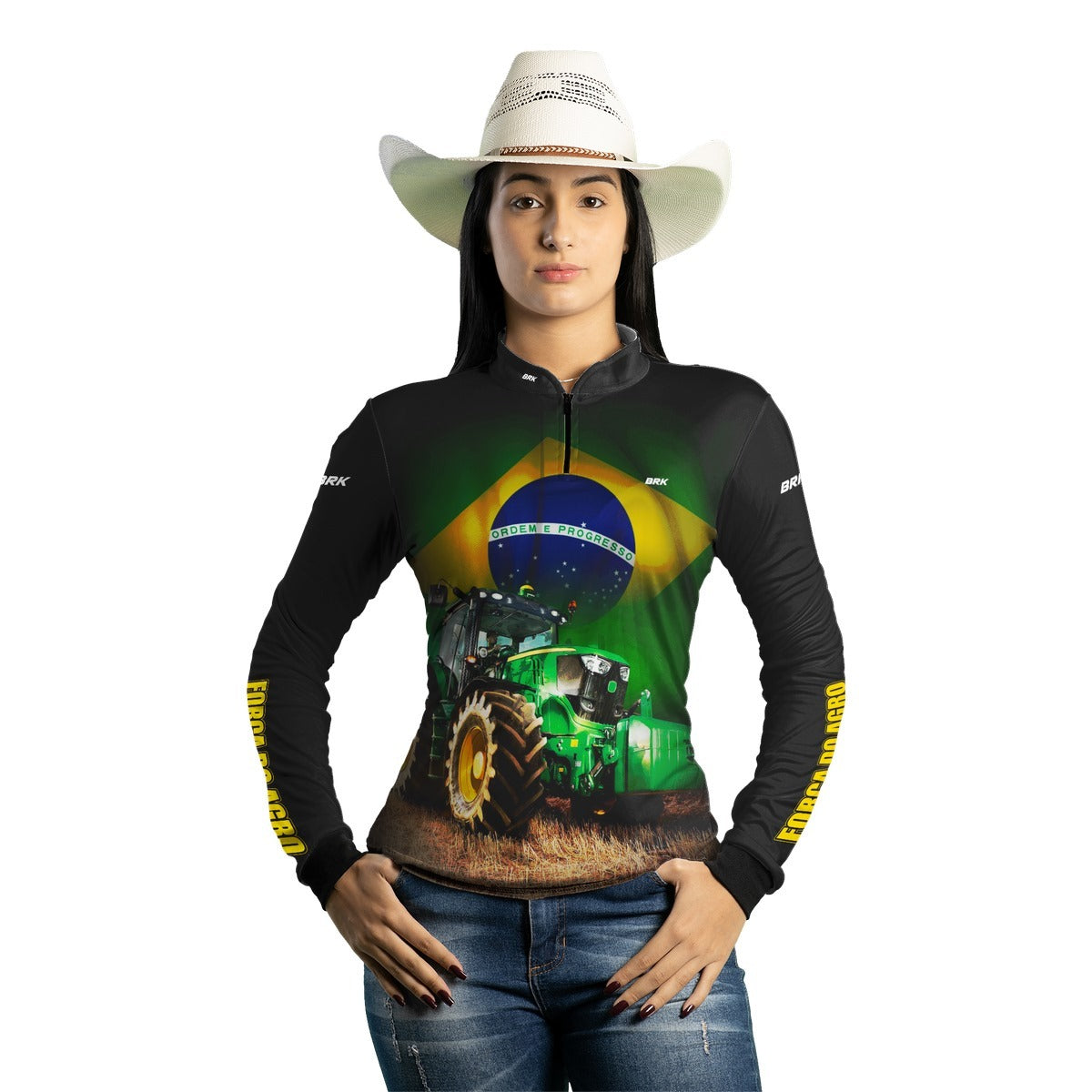 Camisa Agro Feminina Brk Trator Verde Brasil com Proteção Solar UV50+ - Brk Agro