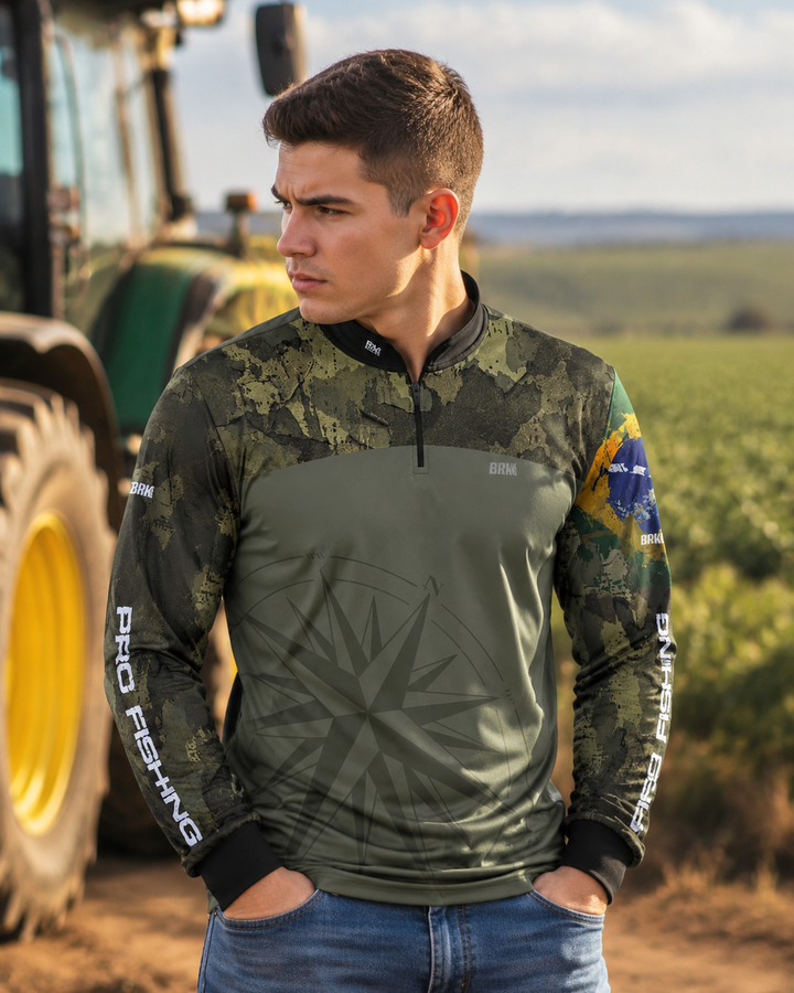 Camisa Brk Bussola Brasil Camuflada com Proteção Solar UV50 Envio Imediato