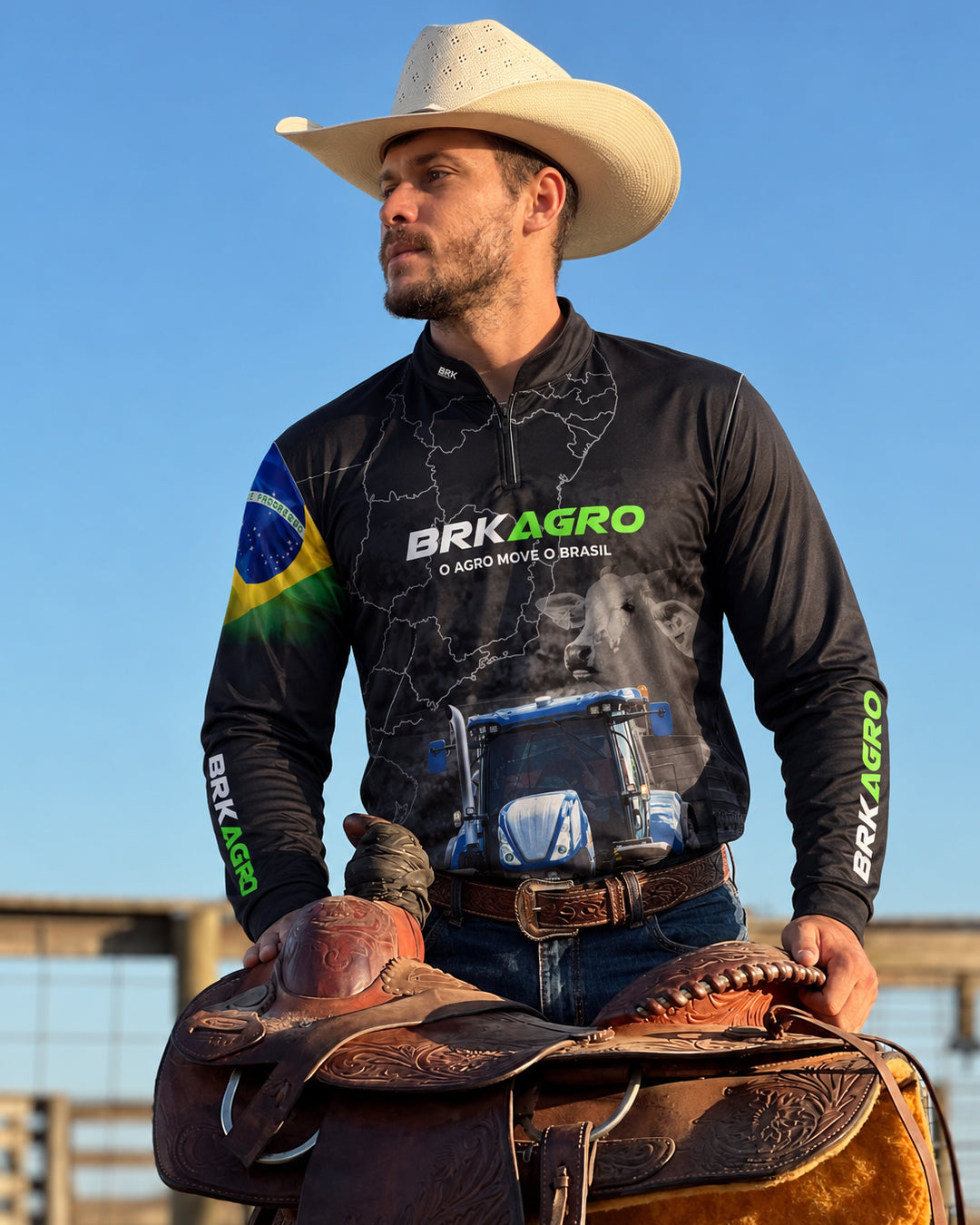 Camisa Agro Brk O Agro Move o Brasil com Proteção Solar UV50+ Envio Imediato