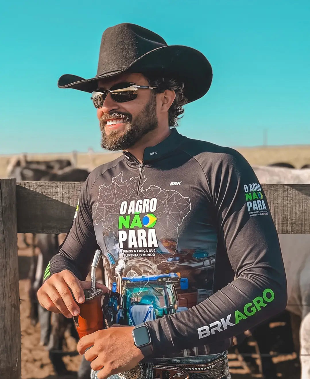 Camisa Agro Brk O Agro Não Para Trator Azul com UV50+ - Brk Agro