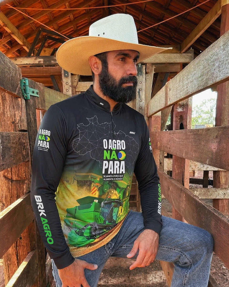 Camisa Agro Brk O Agro Não Para Trator Verde com Proteção Solar UV50+ Envio Imediato - Brk Agro