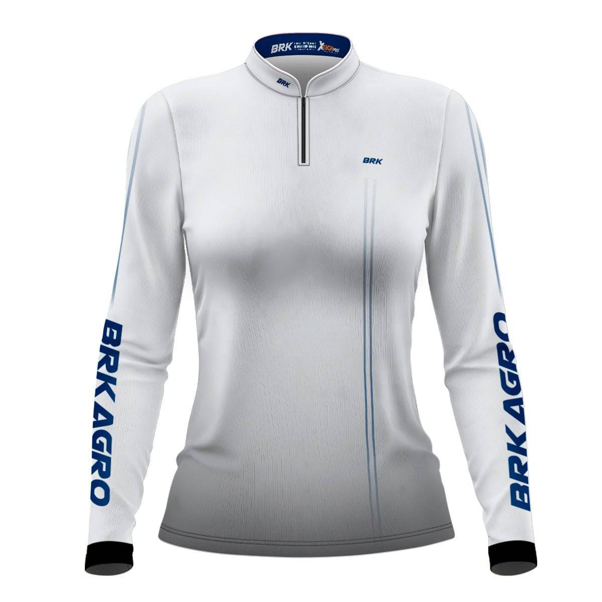 Camisa Feminina Agro Brk Básica Branca e Azul com Proteção Solar UV50+ - Brk Agro
