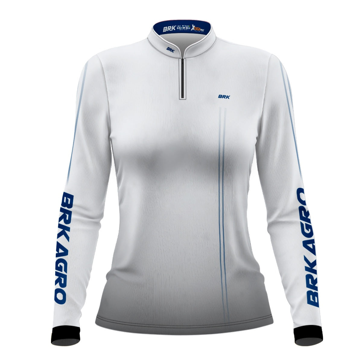 Camisa Feminina Agro Brk Básica Branca e Azul com Proteção Solar UV50+ - Brk Agro
