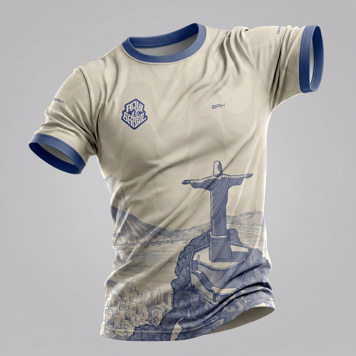 Camisa Casual Brk Aqui é o Brasil Cristo Redentor Paisagem Bege com Proteção UV50 - Brk Agro