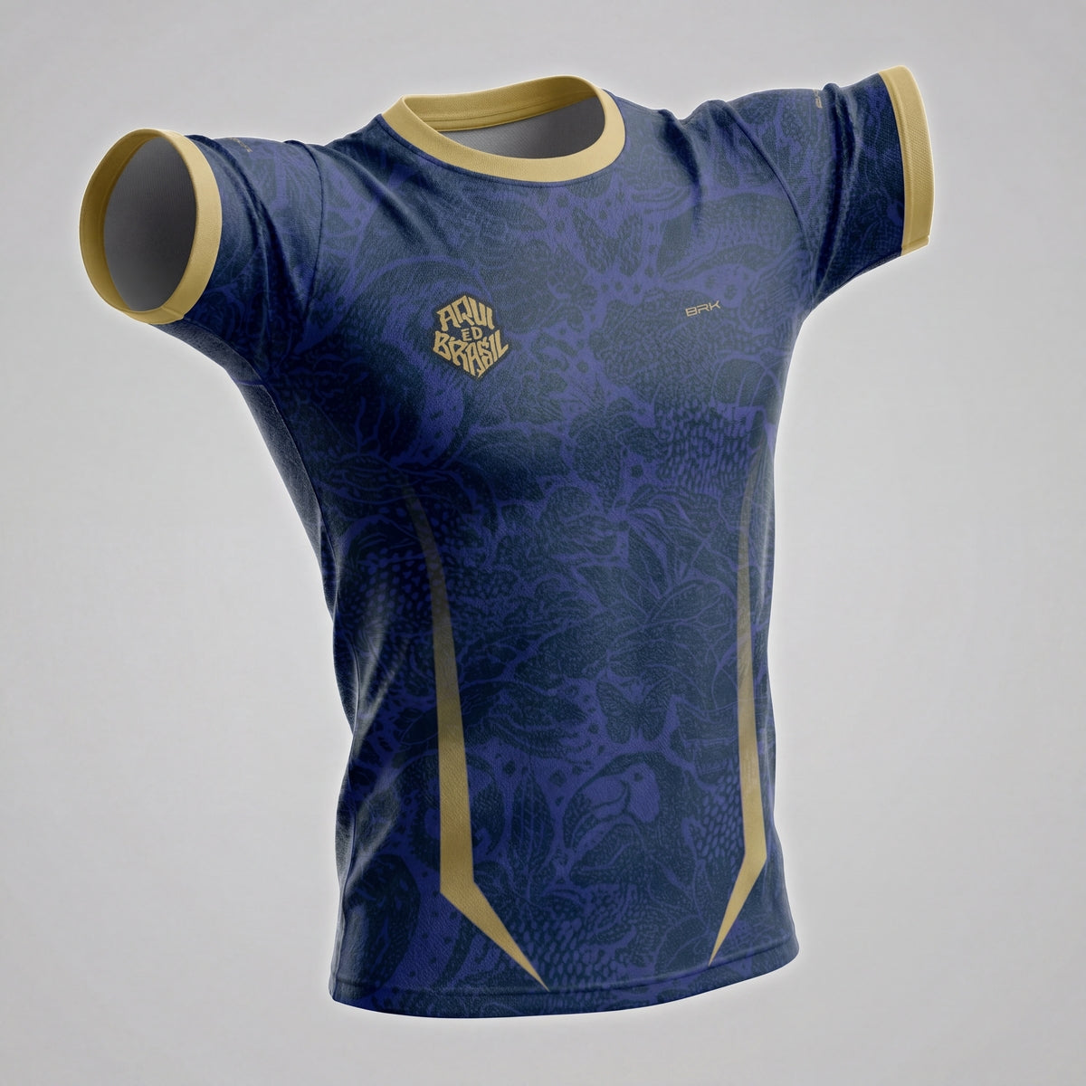 Camisa Casual Brk Aqui é o Brasil Folhagem Sutil Azul Royal com Proteção UV50 - Brk Agro
