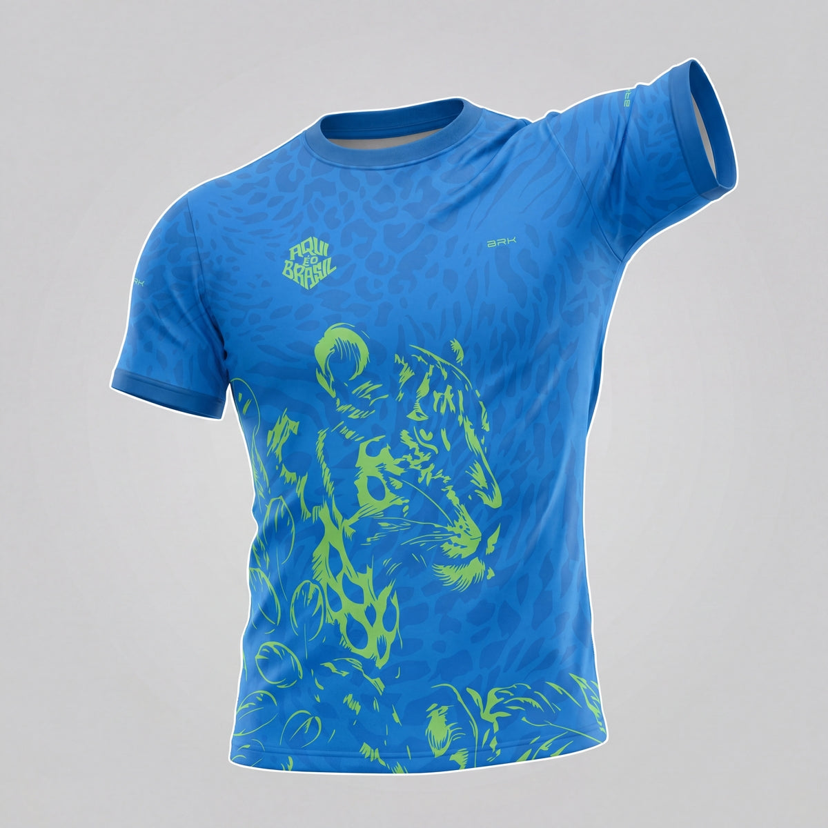 Camisa Casual Brk Aqui é o Brasil Onça Sombreada Azul com Proteção Solar UV50+ - Brk Agro