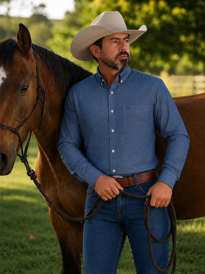 Camisa Lisa Classic Jeans Claro - Manga Longa - Brk Agro