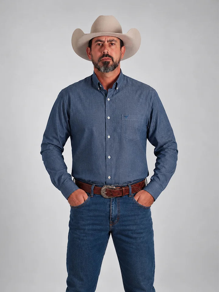 Camisa Lisa Classic Jeans Claro - Manga Longa - Brk Agro