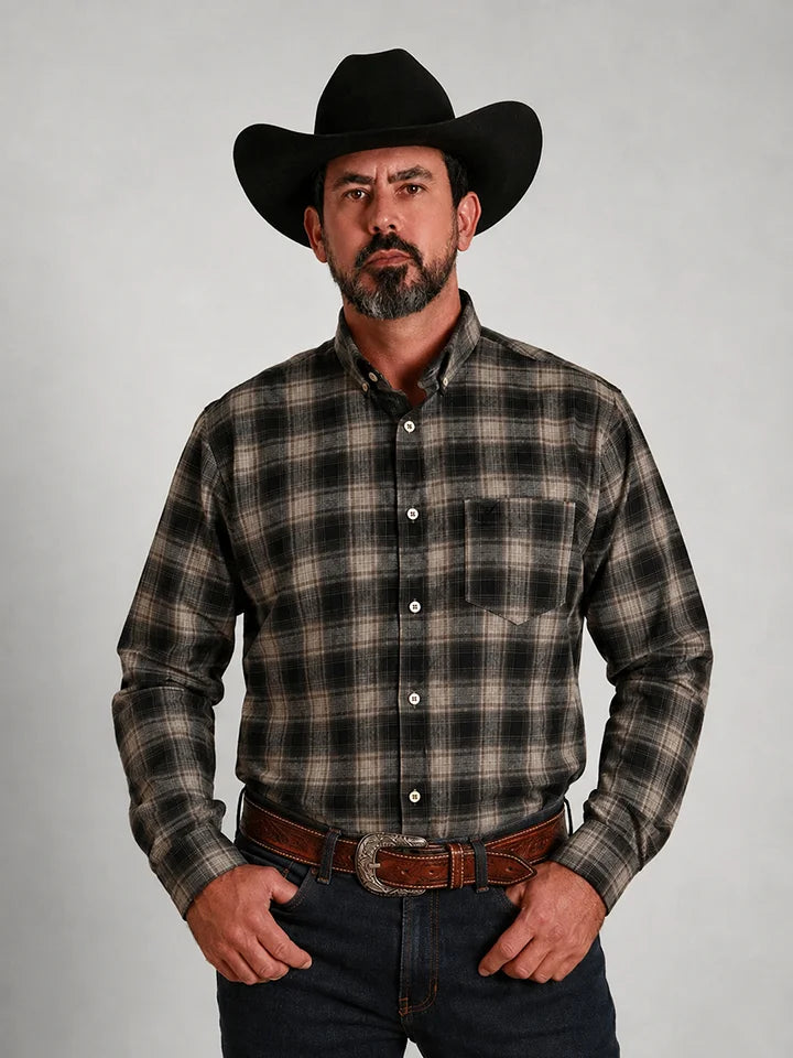 Camisa Xadrez Ranch Preto Esverdeado - Manga Longa