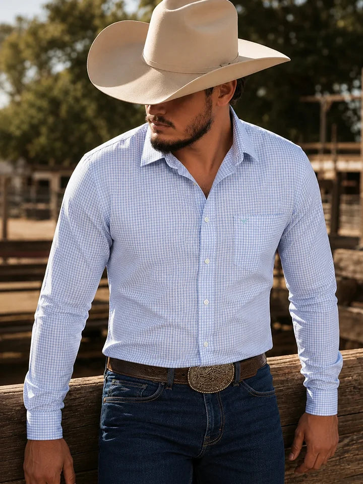 Camisa Xadrez Farm Azul Claro - Manga Longa - Brk Agro