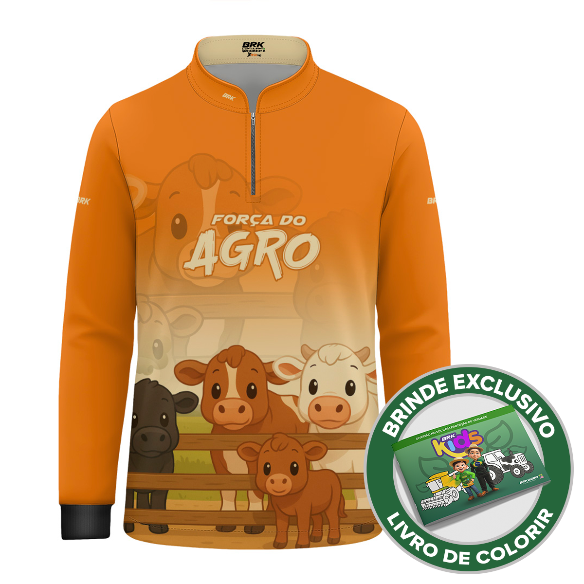 Camisa Agro Kids Brk Laranja Animais do Campo com Proteção UV50 + Brinde - Brk Agro