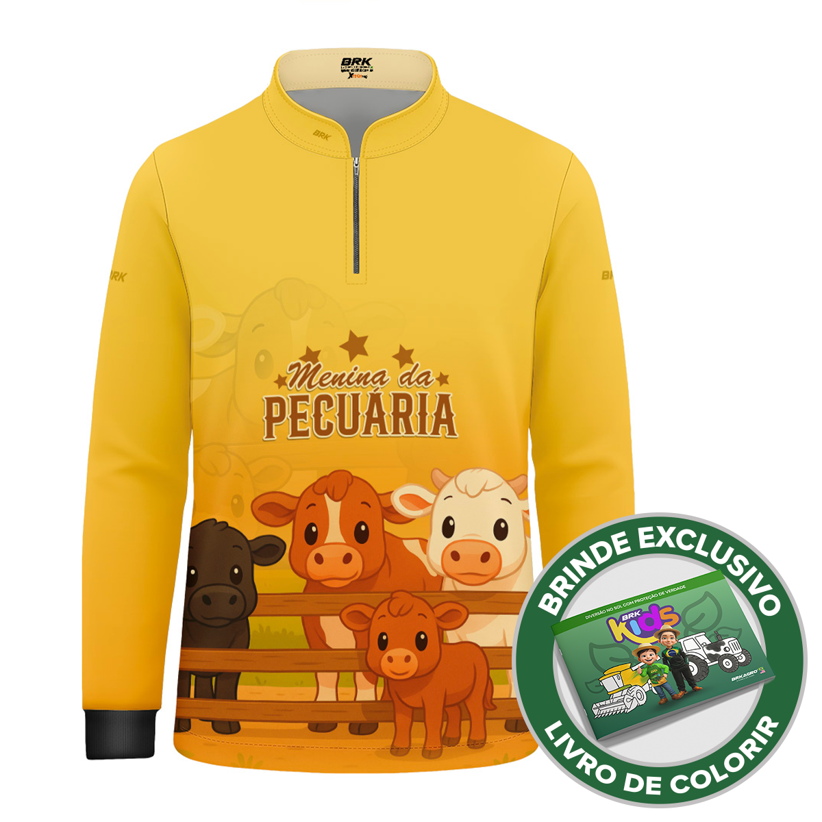 Camisa Agro Kids Brk Amarela Menina da Pecuária com Proteção UV50 + Brinde - Brk Agro