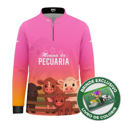 Camisa Agro Kids Brk Rosa Menina da Pecuária com Proteção UV50 + Brinde