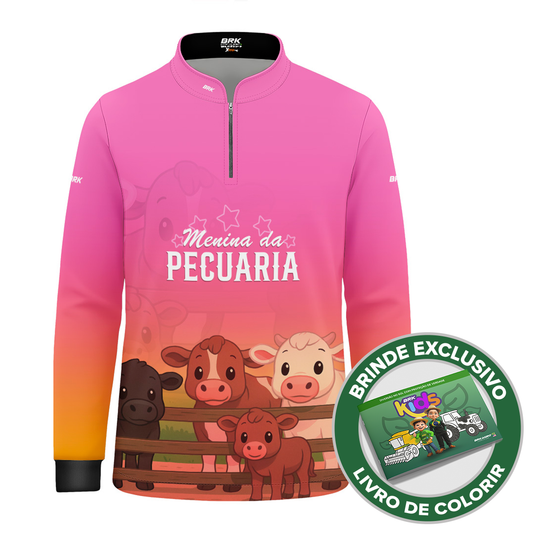 Camisa Agro Kids Brk Rosa Menina da Pecuária com Proteção UV50 + Brinde