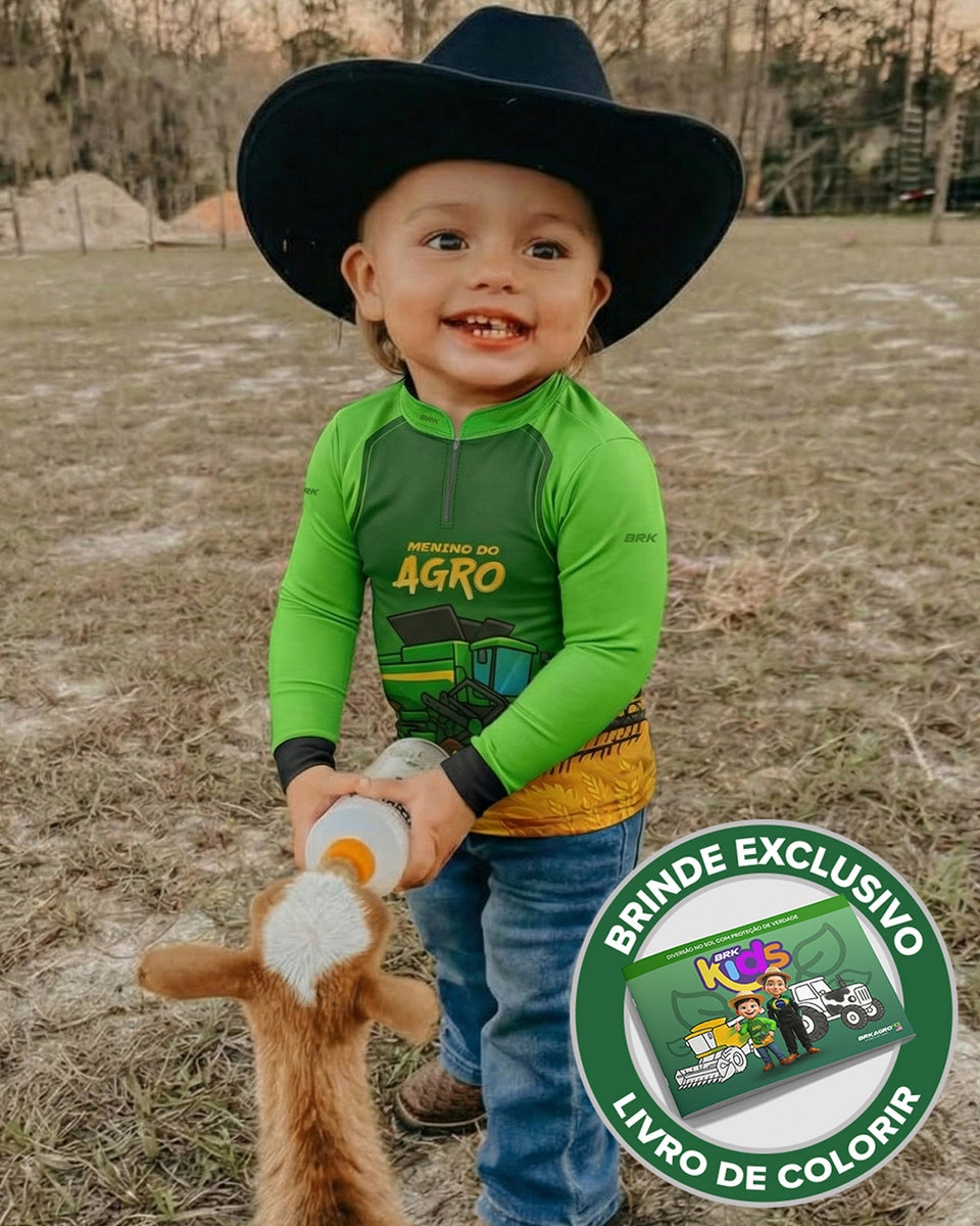 Camisa Agro Kids Brk Verde Menino do Agro com Proteção UV50 + Brinde