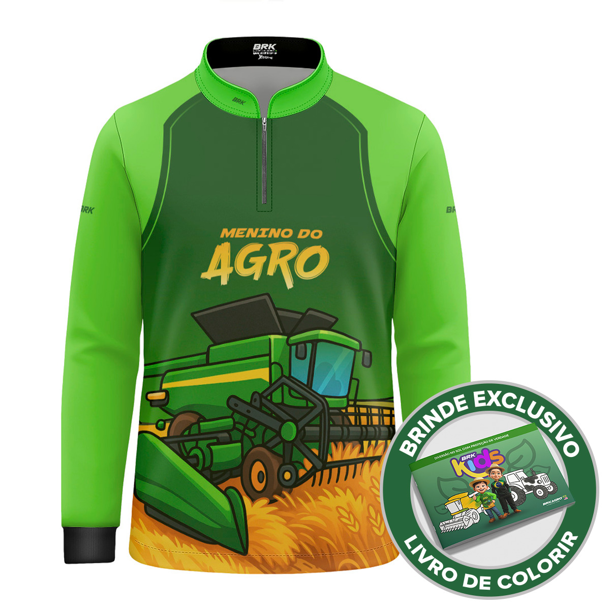 Camisa Agro Kids Brk Verde Menino do Agro com Proteção UV50 + Brinde - Brk Agro