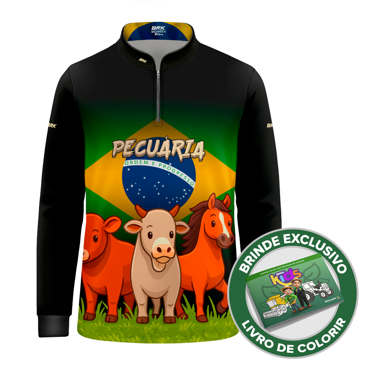Camisa Agro Kids Brk Bandeira do Brasil Pecuária com Proteção UV50 + Brinde
