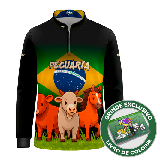 Camisa Agro Kids Brk Bandeira do Brasil Pecuária com Proteção UV50 + Brinde