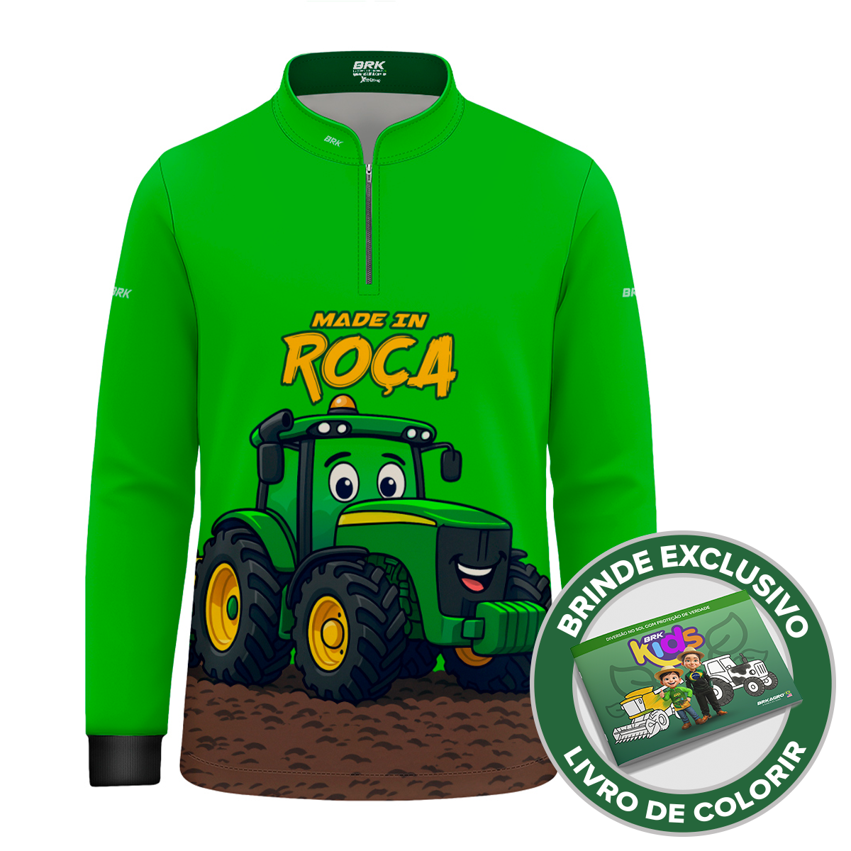 Camisa Agro Kids Brk Verde Made in Roça com Proteção UV50 + Brinde - Brk Agro