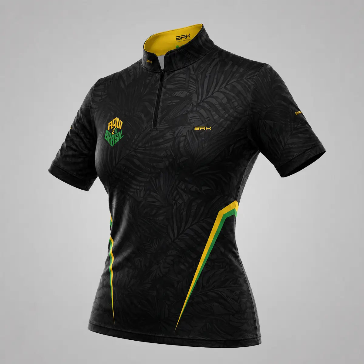 Camiseta Brk Feminina Aqui é o Brasil Folhagem Preta com Proteção UV50 - Brk Agro