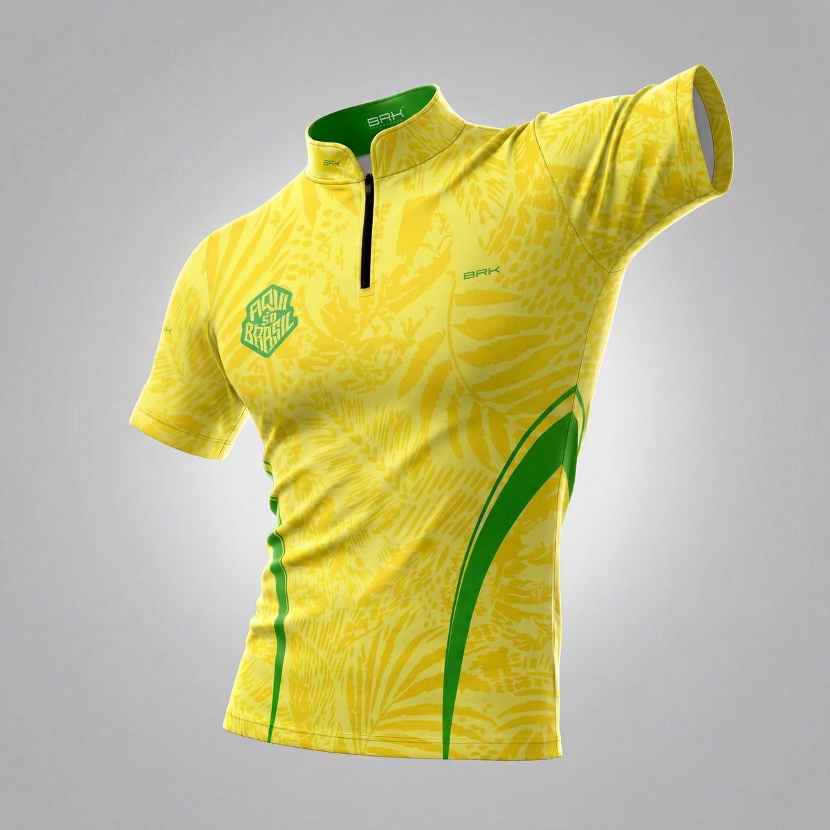 Camiseta Brk Aqui é o Brasil Folhagem Tropical Amarela com Proteção Solar UV50+ - Brk Agro
