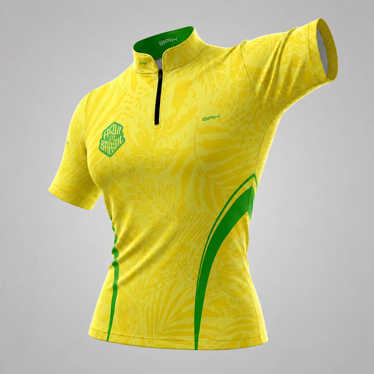 Camiseta Brk Feminina Aqui é o Brasil Folhagem Tropical Amarela com Proteção UV50 - Brk Agro