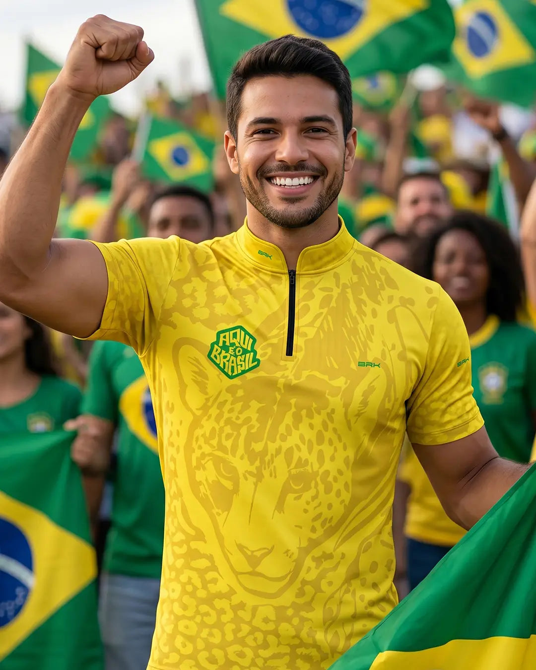 Camiseta Brk Aqui é o Brasil Onça Pintada Amarela com Proteção UV50 - Brk Agro
