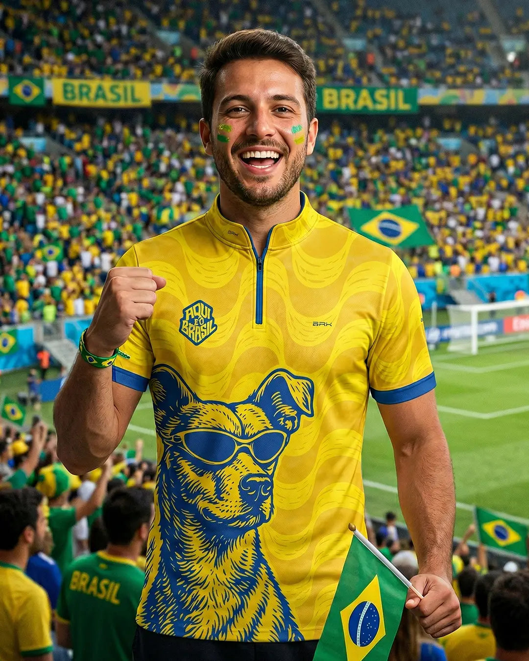 Camiseta Brk Aqui é o Brasil Caramelo de Óculos Amarela com Proteção UV50 - Brk Agro