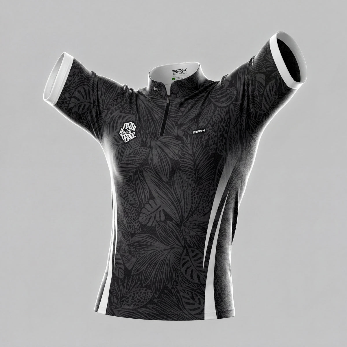 Camiseta Brk Aqui é o Brasil Folhagem Tropical Preta com Proteção Solar UV50+ - Brk Agro