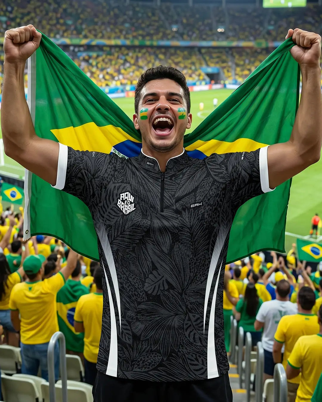 Camiseta Brk Aqui é o Brasil Folhagem Tropical Preta com Proteção UV50 - Brk Agro