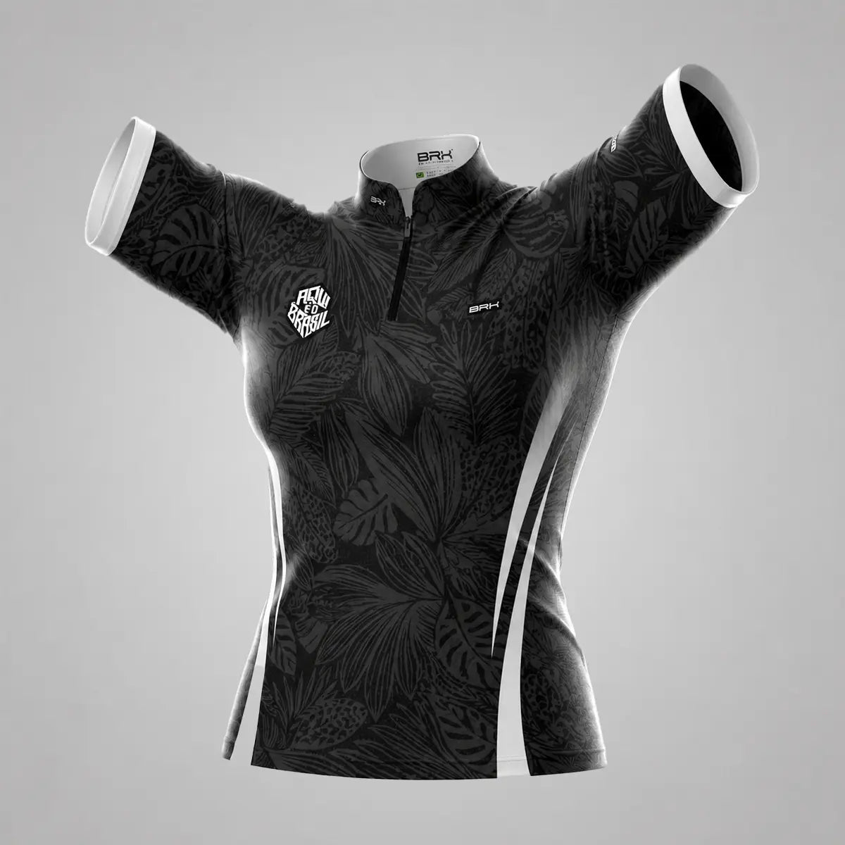 Camiseta Brk Feminina Aqui é o Brasil Folhagem Tropical Preta com Proteção UV50 - Brk Agro