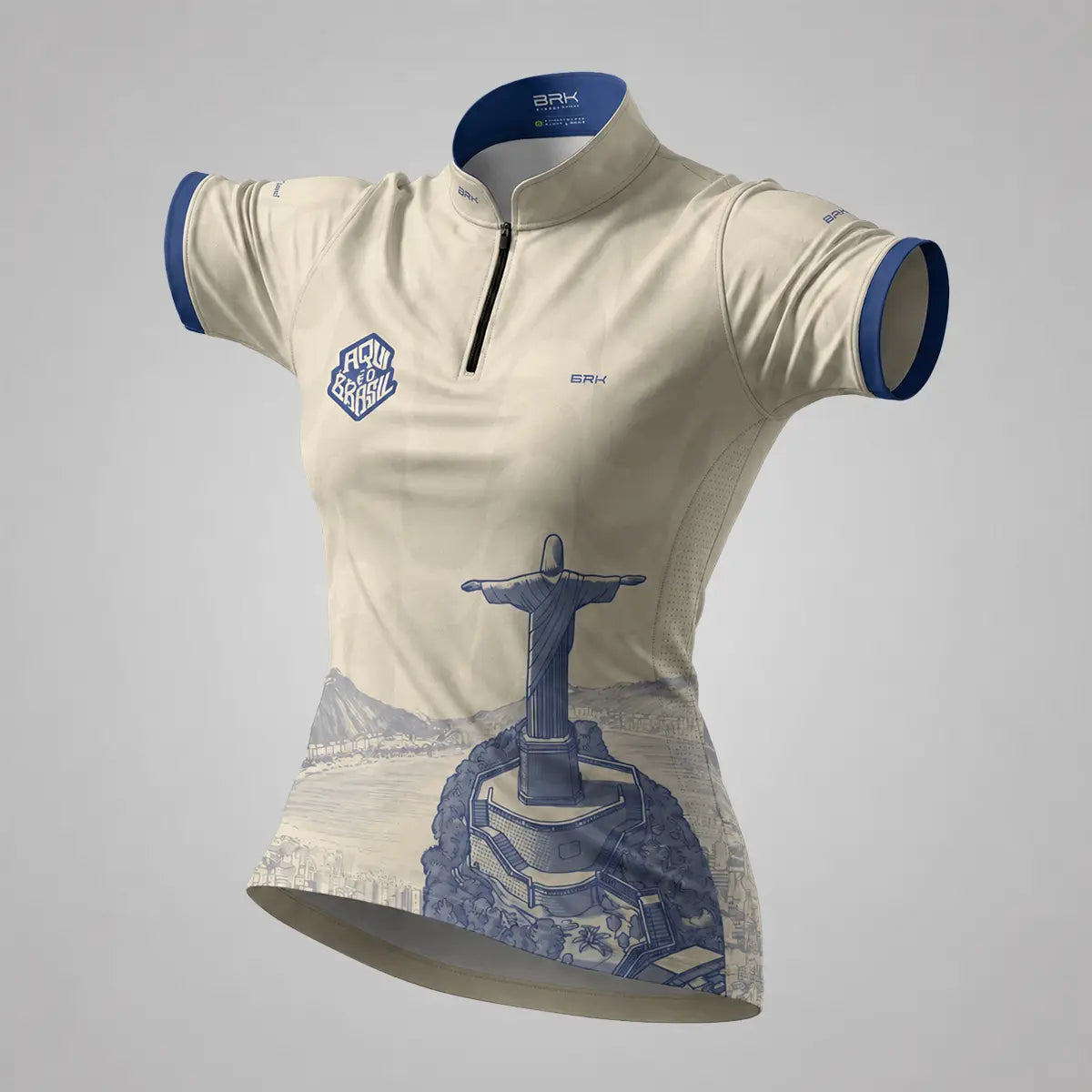 Camiseta Brk Feminina Aqui é o Brasil Cristo Redentor Paisagem Bege com Proteção UV50 - Brk Agro