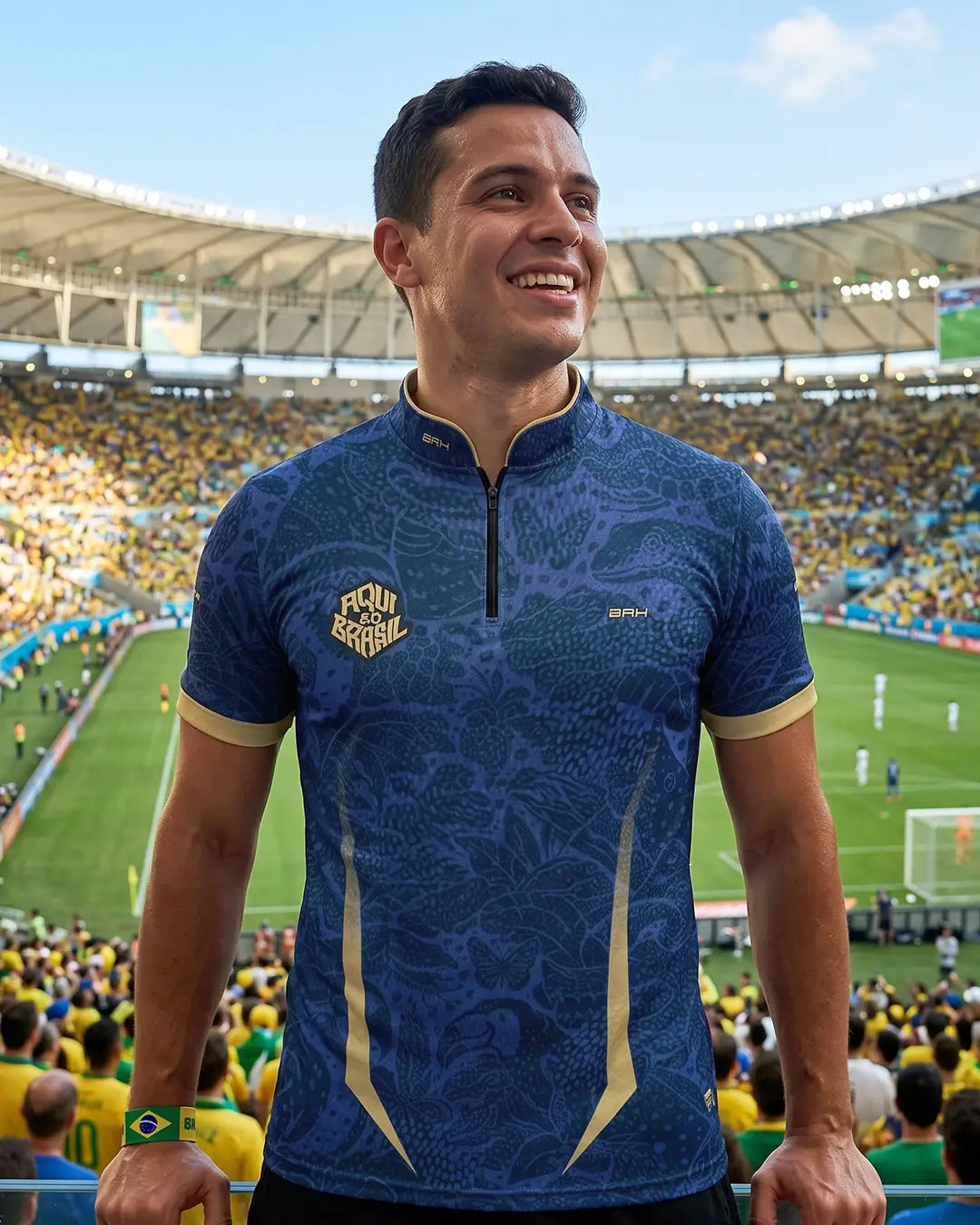 Camiseta Brk Aqui é o Brasil Folhagem Sutil Azul Royal com Proteção UV50 - Brk Agro