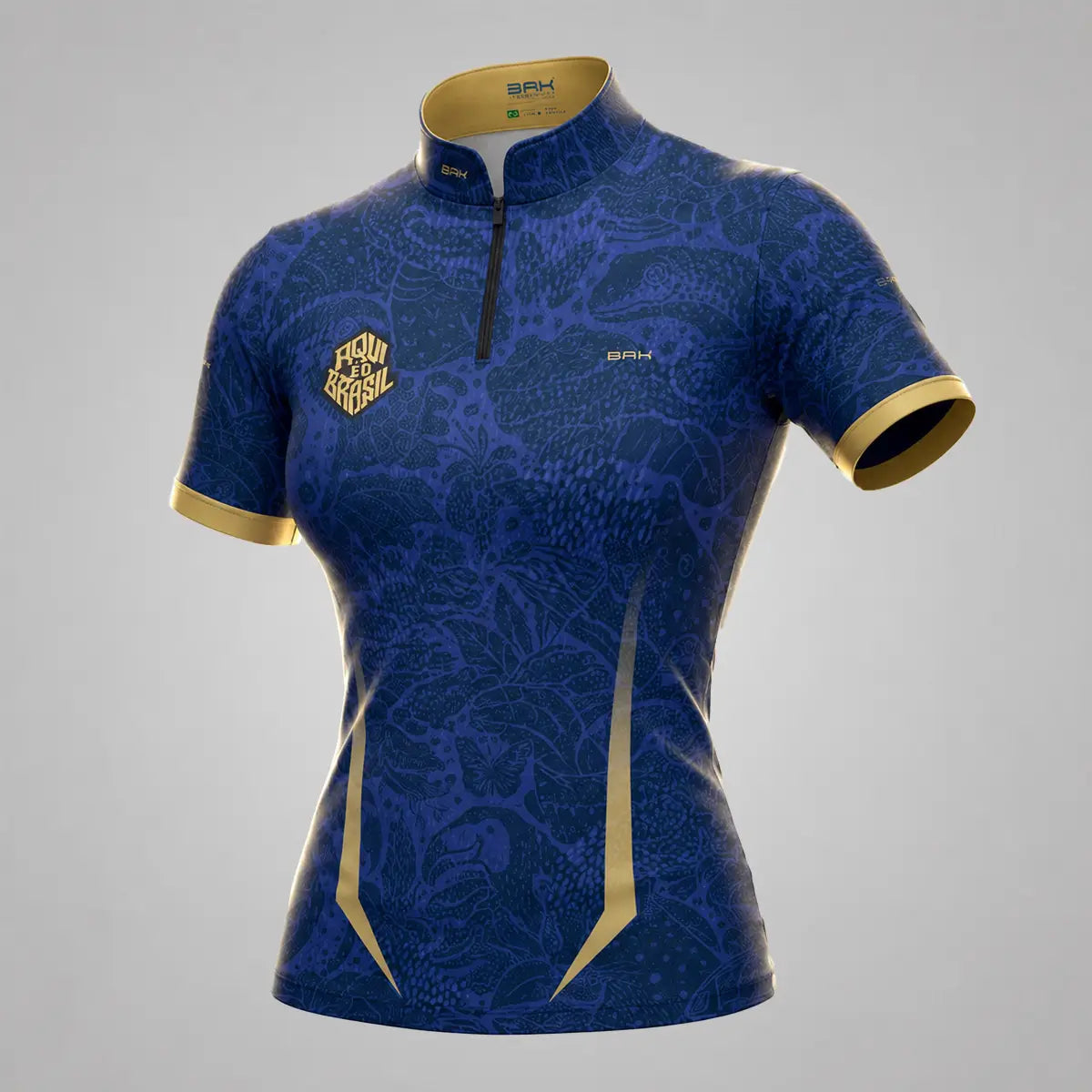 Camiseta Brk Feminina Aqui é o Brasil Folhagem Sutil Azul Royal com Proteção UV50 - Brk Agro