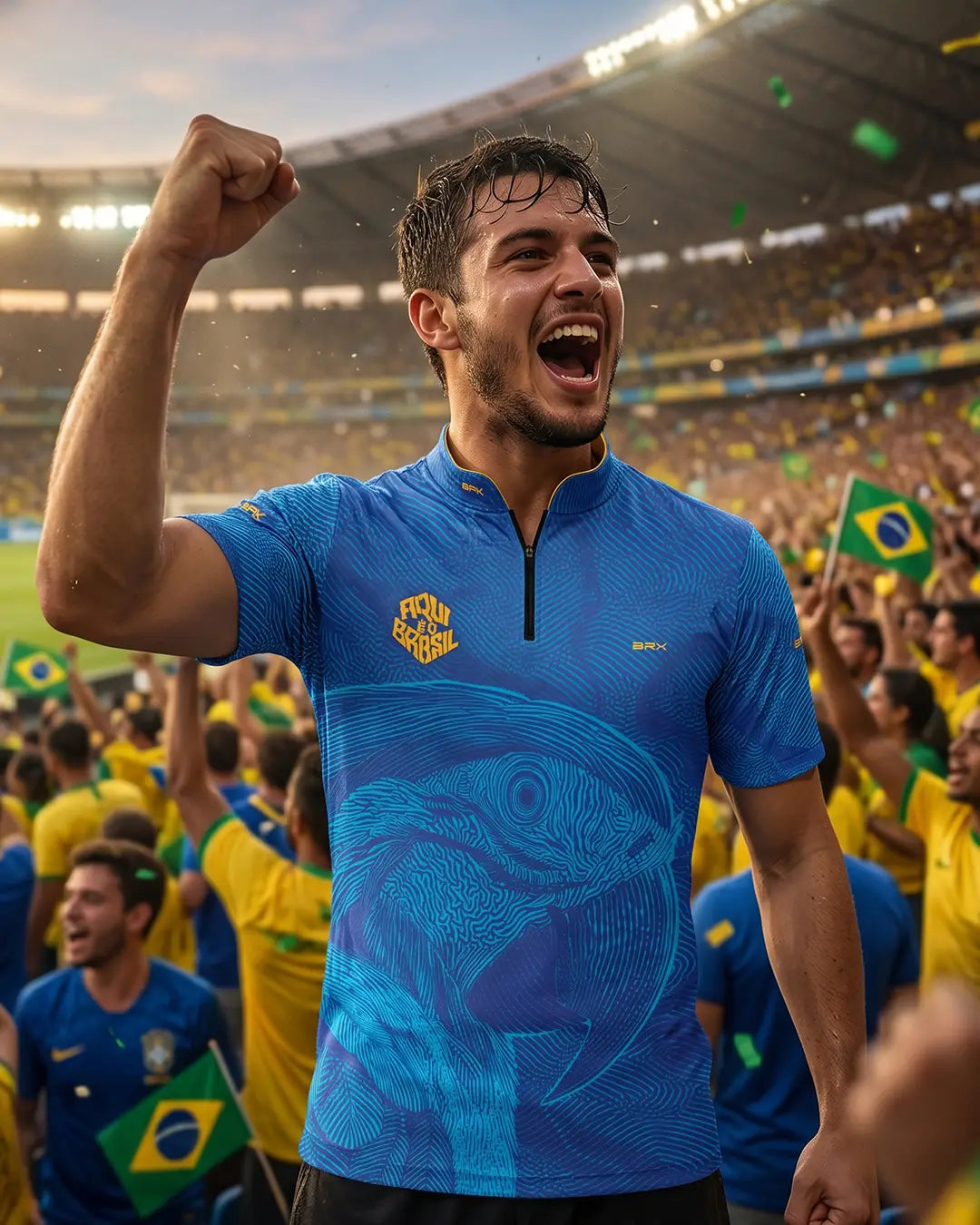 Camiseta Brk Aqui é o Brasil Arara Sombreada Azul Royal com Proteção UV50 - Brk Agro