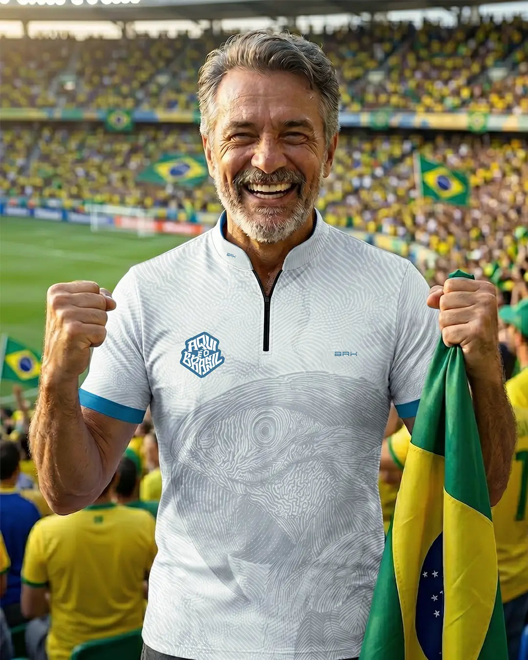 Camiseta Brk Aqui é o Brasil Arara Sombreada Branca com Proteção UV50 - Brk Agro