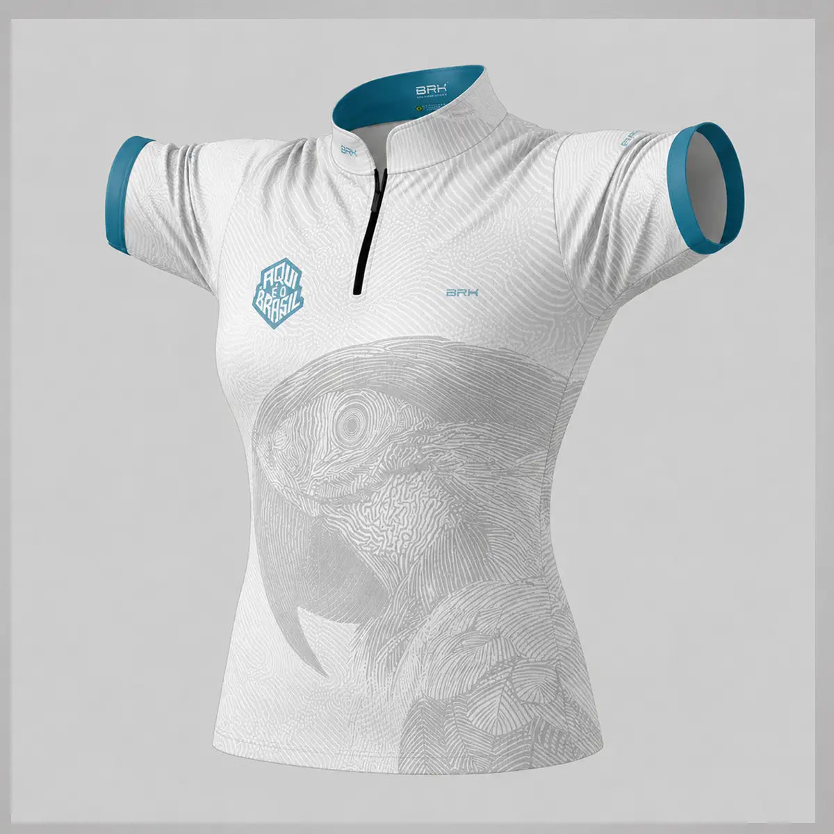 Camiseta Brk Feminina Aqui é o Brasil Arara Sombreada Branca com Proteção UV50 - Brk Agro