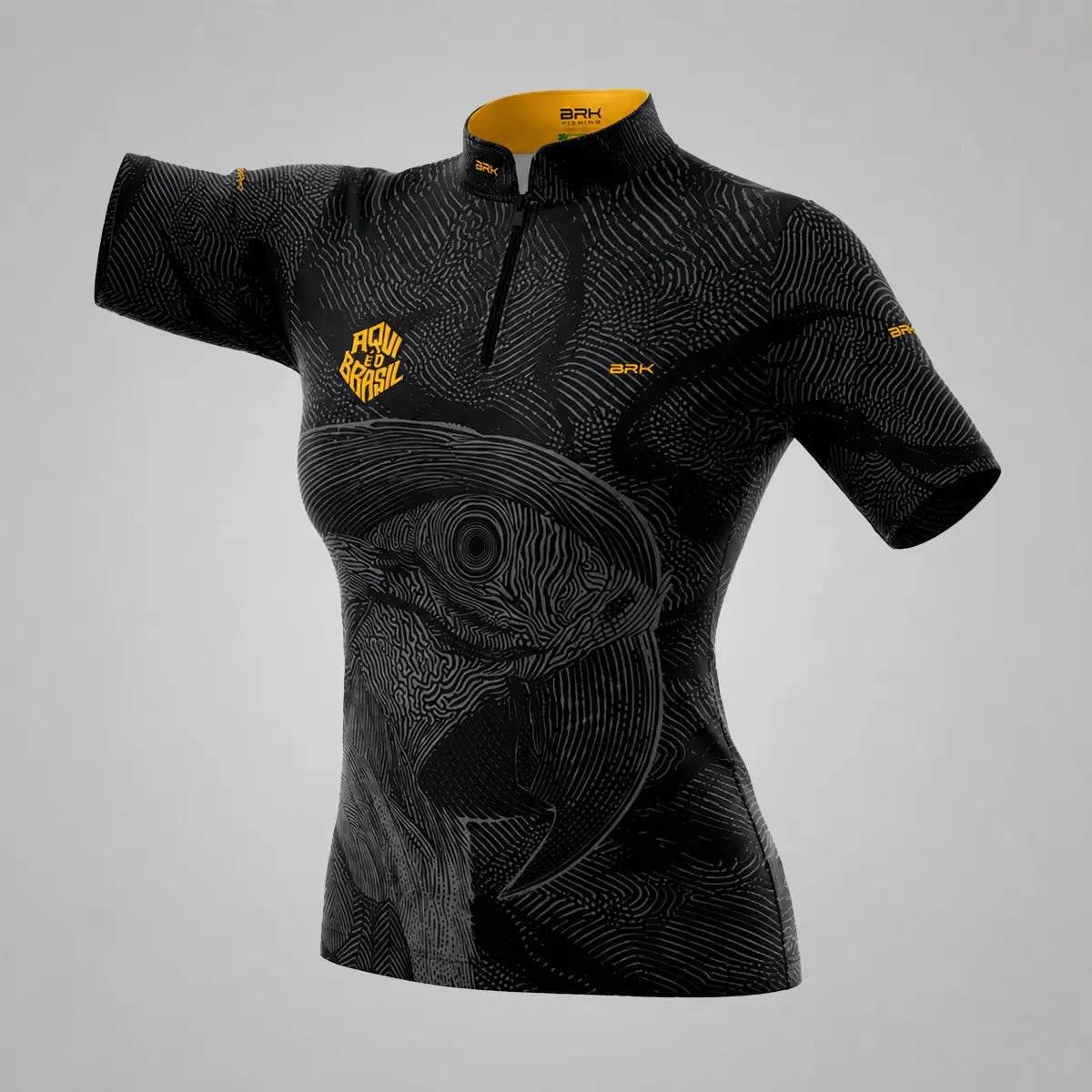 Camiseta Brk Feminina Aqui é o Brasil Arara Sombreada Preta com Proteção UV50 - Brk Agro