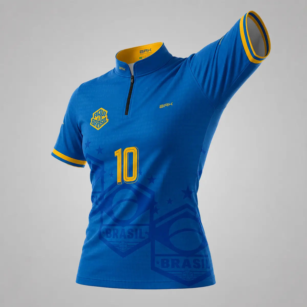 Camiseta Brk Feminina Aqui é o Brasil Escudo 10 Azul Royal com Proteção UV50 - Brk Agro