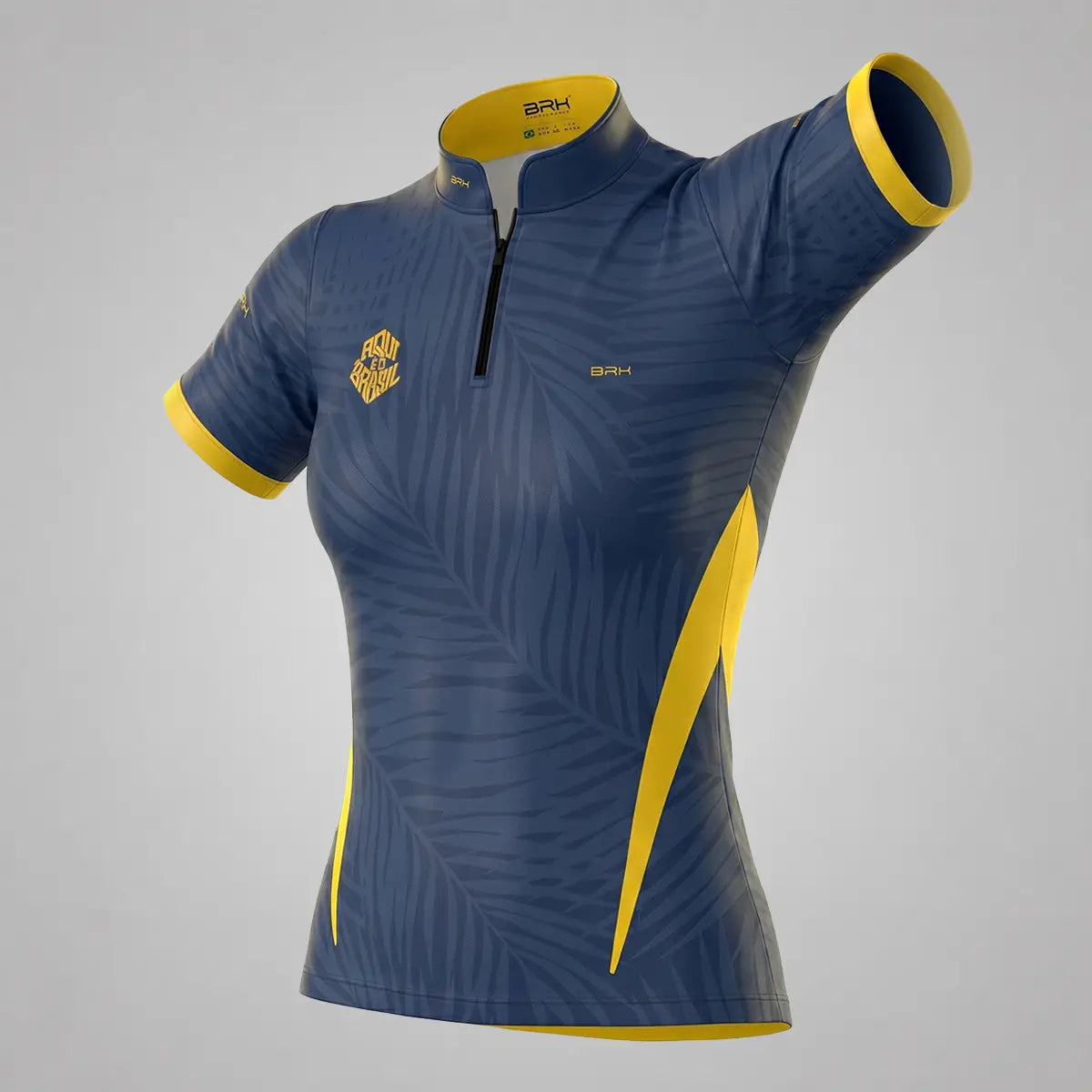 Camiseta Brk Feminina Aqui é o Brasil Tropical Azul Marinho com Proteção UV50 - Brk Agro