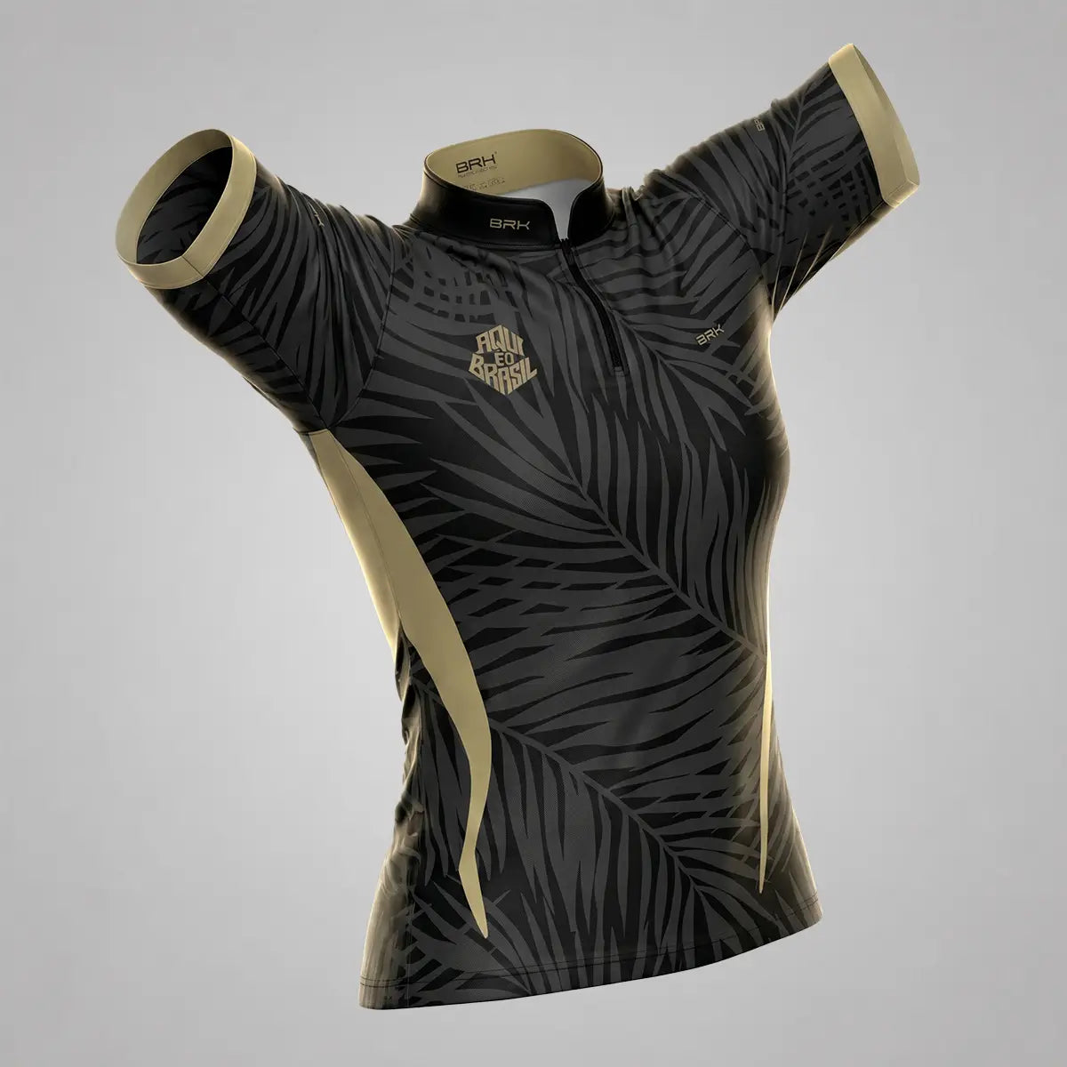 Camiseta Brk Feminina Aqui é o Brasil Tropical Preta com Proteção UV50 - Brk Agro