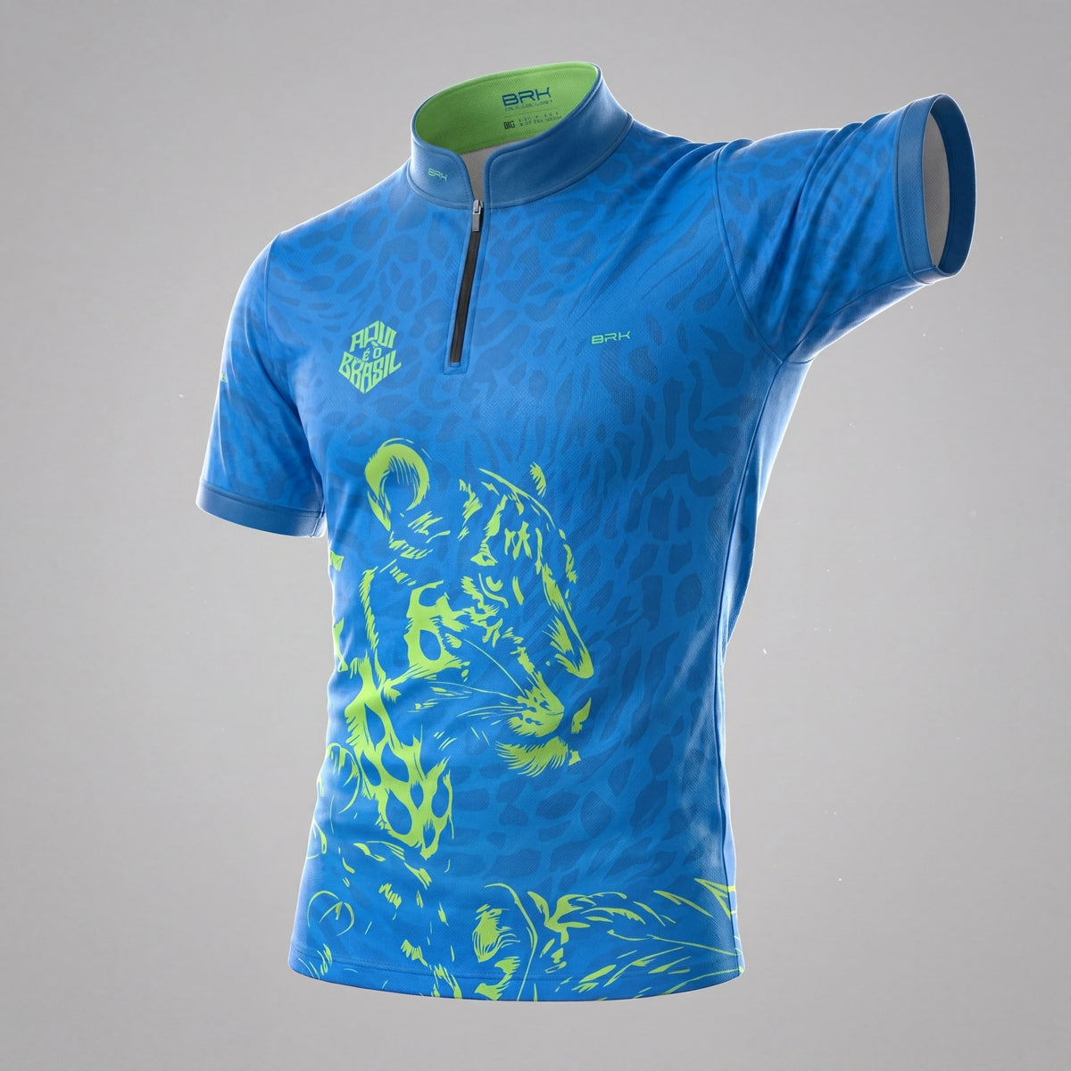 Camiseta Brk Aqui é o Brasil Onça Sombreada Azul com Proteção Solar UV50+ - Brk Agro